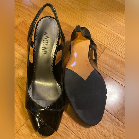 Rebecca Blue Black Patent Leather Heels Size 8.5 - Picture 3 of 4